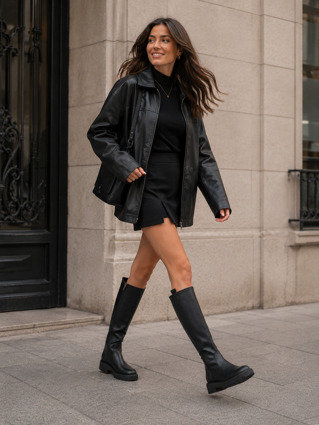 Bota Alta Para Mujer Negra De Piso Cierre Lateral
