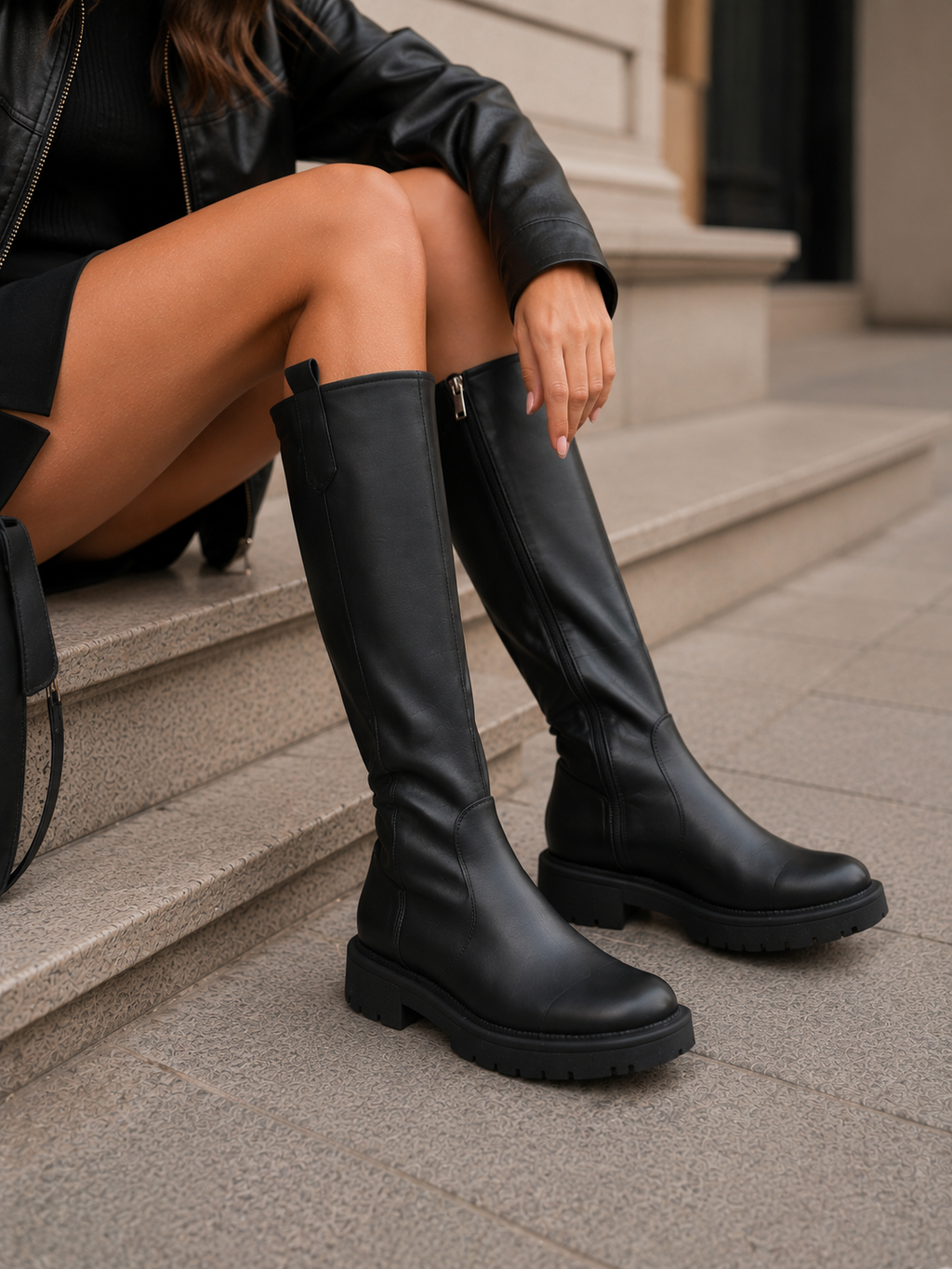 Bota Alta Para Mujer Negra De Piso Cierre Lateral